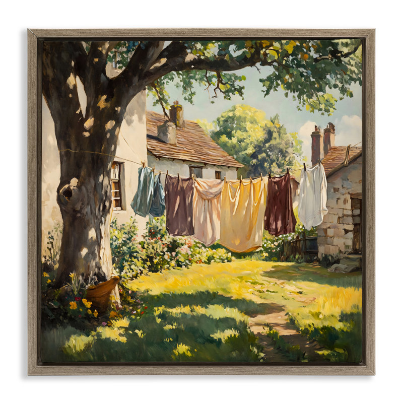 Country Clothes Line Yard Floating Frame, design by Creative Studio, 18" H x 18" W, Montalcino Elm Floater Frame