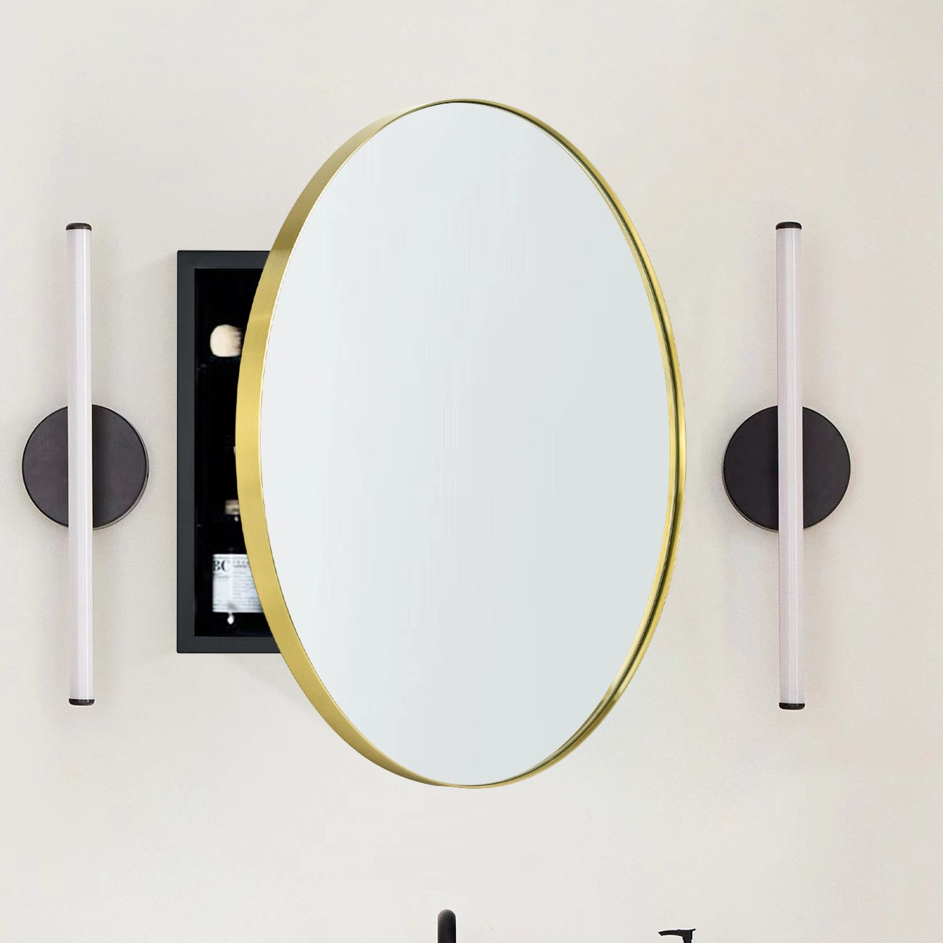 Seenaa Surface Medicine Cabinet, 24" x 24", Brushed Gold