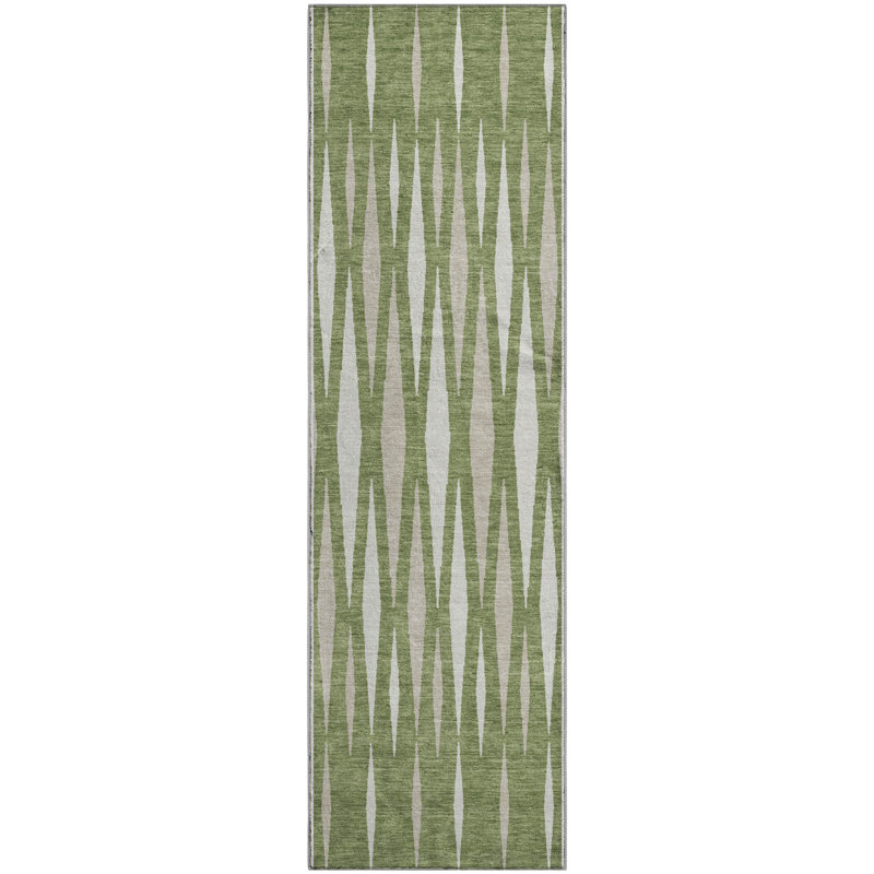 Premium Machine Washable Prisco Green Rug, Runner 2'3" x 7'6"