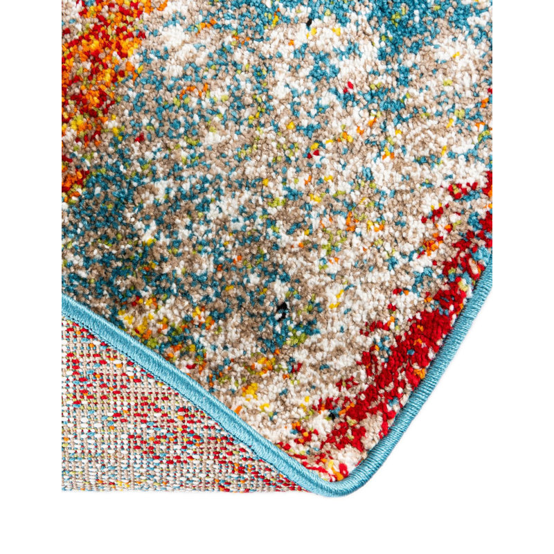 Tapis oriental bleu, orange et rouge Hartell, Rond 4 pi 1 po