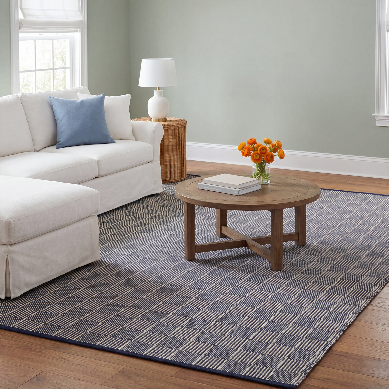 Squares Handmade Navy Indoor/Outdoor Rug, Rectangle 8' x 10'
