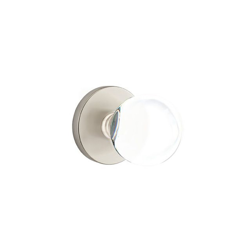 Ensemble de boutons de passage Emtek avec rosette à disque et bouton en verre Bristol, Nickel satiné