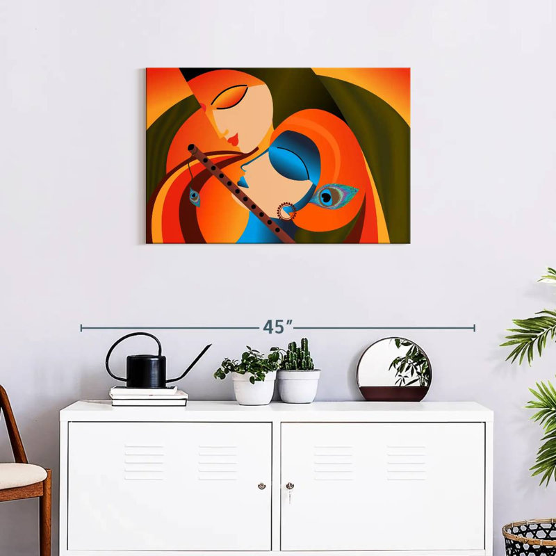 Radha Krishna Madhubani sur impression sur toile, H 20 po x l 30 po x P 1,25 po