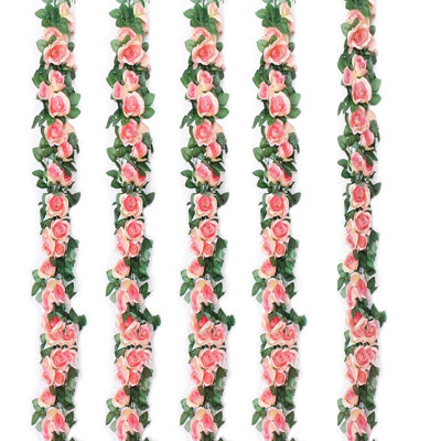 5 pièces guirlande de roses artificielles, 7,5 pieds de fleurs de vignes artificielles suspendues vigne rose pour table mariage toile de fond voûte murale décor de fête Festival