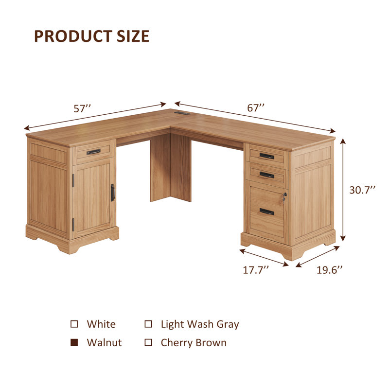 Bureau en L 67 po Farmhouse, Noyer clair / noyer clair