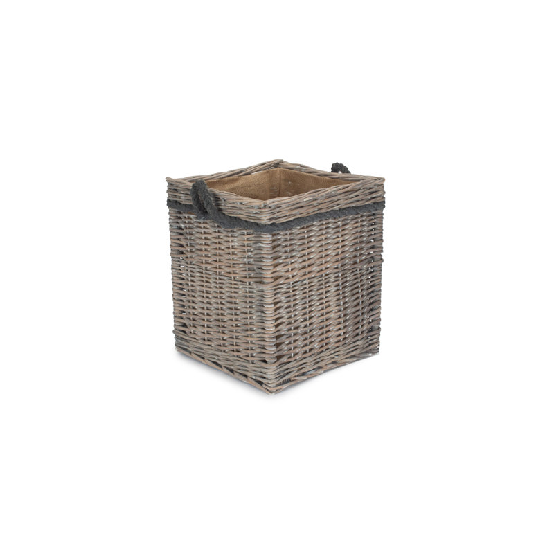 Wicker Storage Basket with Lining, Grey Wash, 35cm H x 30cm W x 30cm D