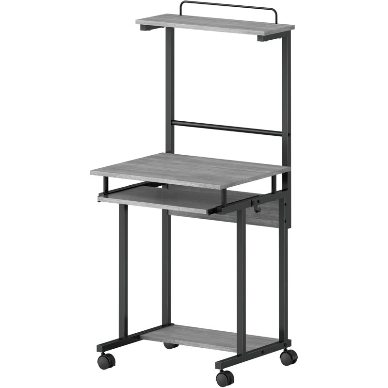 Gray and Black Adjustable Mobile Computer Workstation with Keyboard Tray