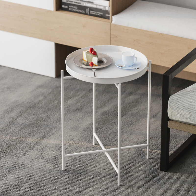 Table basse moderne blanche de 18,1 po x 22,0 po x 18,1 po | Fabrication 100% métal, robuste et légère (4,5 lb) | Design scandinave, parfait pour le salon et les espaces contemporains, élégant et durable