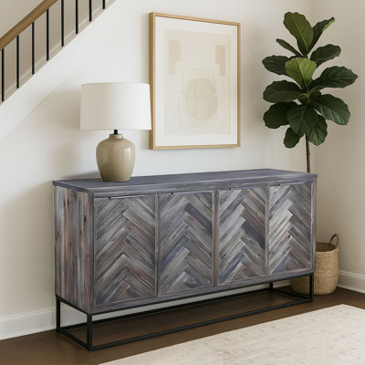 Kaelyn 66" Wide Wood Four Door Weathered Brown Credenza