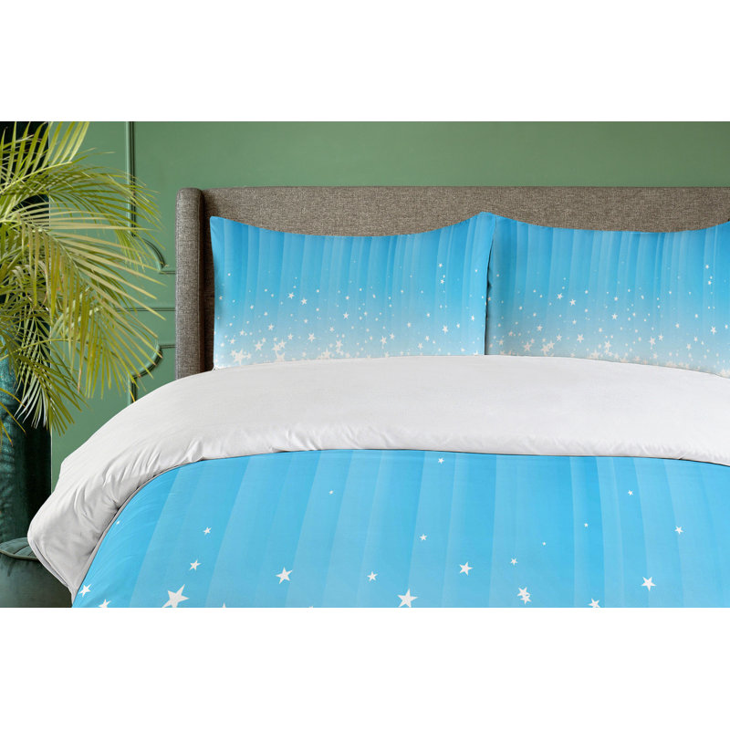 Sky Blue and White Twin Duvet Cover Set with Stars