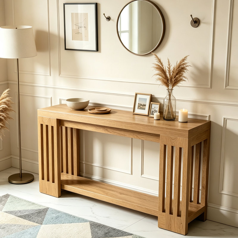 Farmhouse 2-Tier Sofa Table with Vertical Stripe Legs