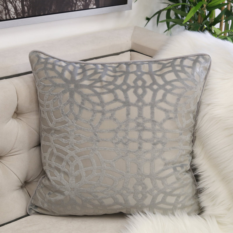 Damask Velvet Throw Pillow, Silver