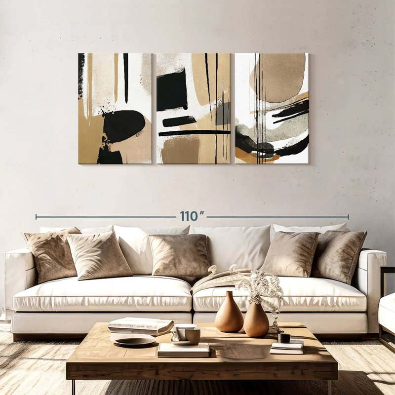 Avery Beige Modern Abstract Triptych, 39" H x 80" W