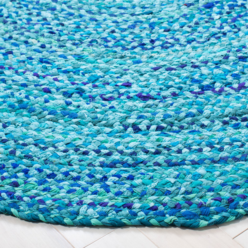 Newberg Handmade Flatweave Cotton Turquoise Area Rug, Round 3'