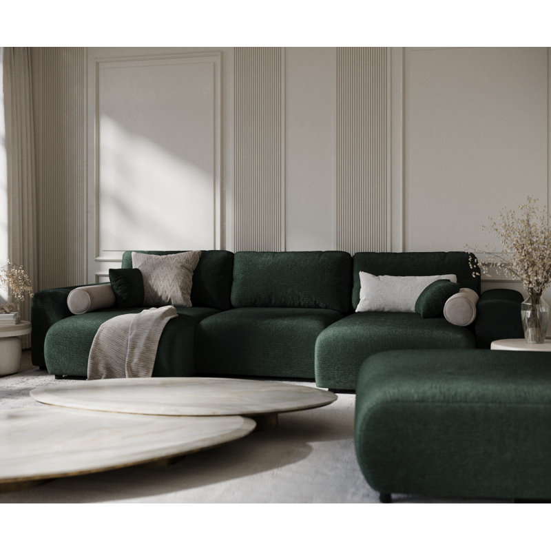 Six-seater panoramic sofa, Green Chenille