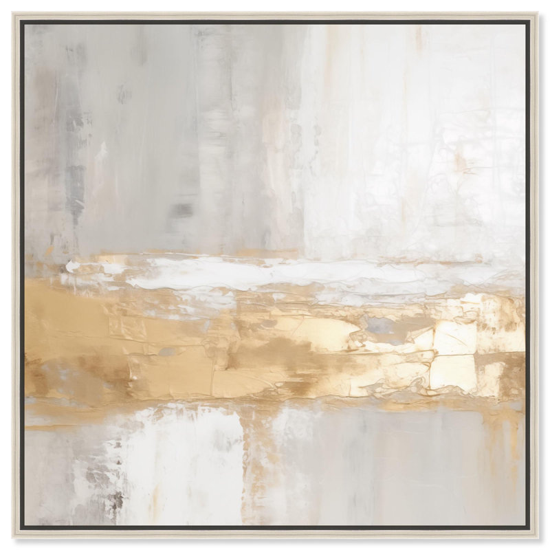 «Melted Gold Scape III» par Art Remedy, H 13 po x l 13 po, Noir, Cadre flottant