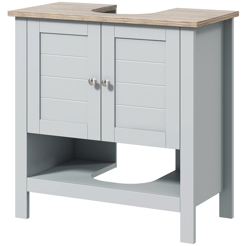 Armoire de salle de bain sous le lavabo, gris, avec tablette réglable pour une organisation efficace du meuble-lavabo, étagère