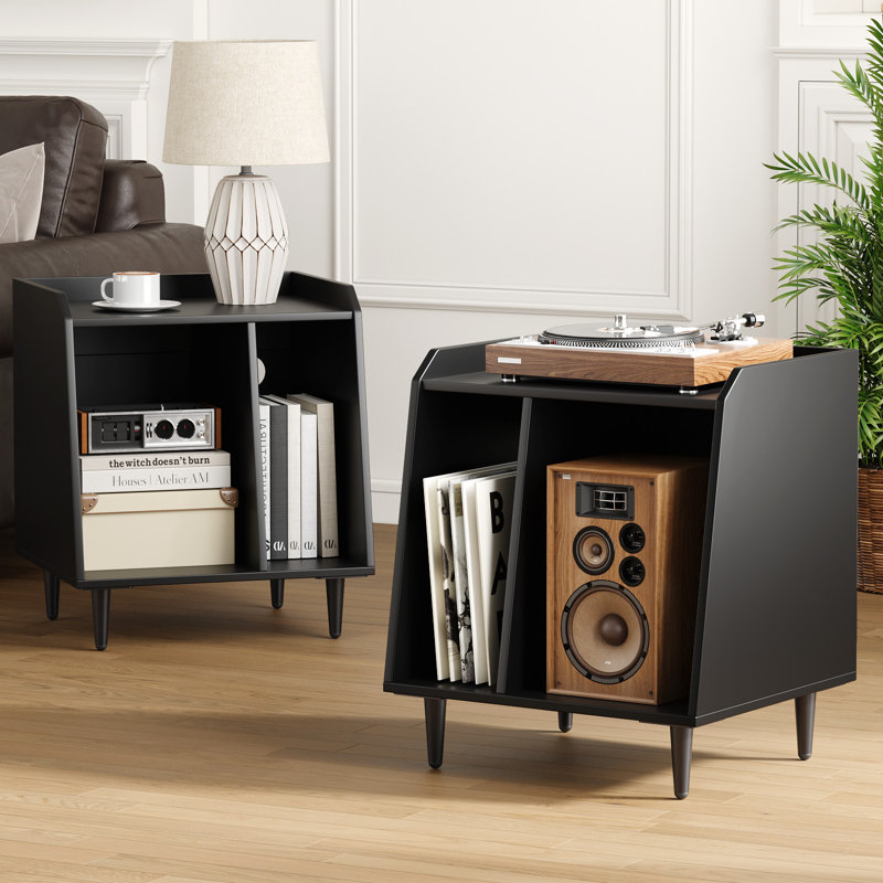 Ensemble de support pour tourne-disque avec rangement pour chambre à coucher, salon, bureau, table tournante avec rangement ouvert, support audio