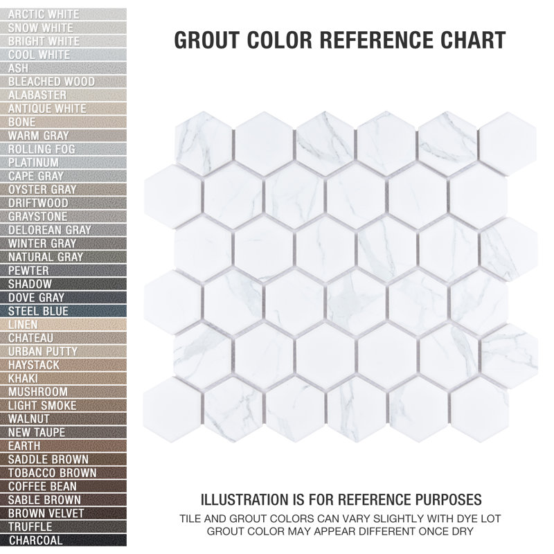 Carrione 2" Hex 11-1/8" x 12-5/8" Porcelain Mosaic Tile