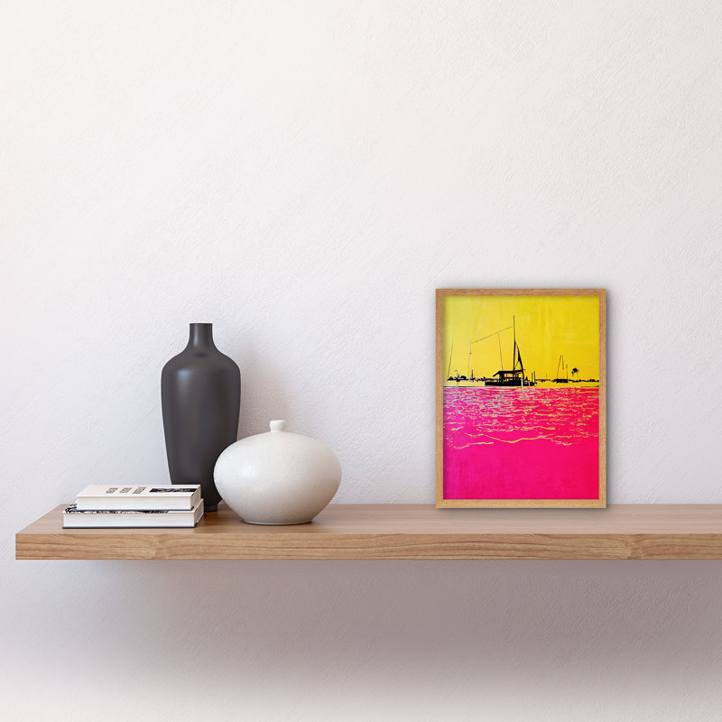Modern Abstract Seaside Port Colour Blocking - Print, 25.9cm H x 20.6cm W x 1.5cm D, Light Brown Framed Paper