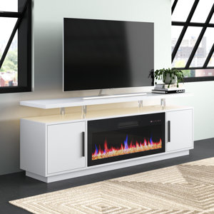 Behnam 79'' W Storage Credenza with Electric Fireplace Included/ black 