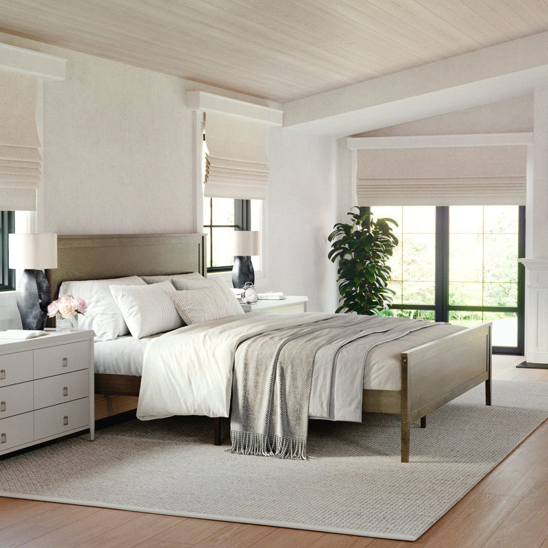 Brown Gray King Upholstered Wood Platform Bed with Headboard and Drawer