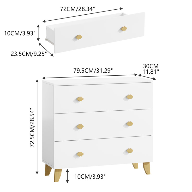Commode de rangement 3 tiroirs Kids