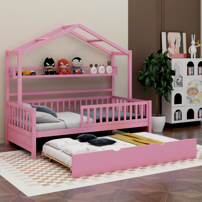 Lit simple pour enfant avec gigogne Olga, Rose