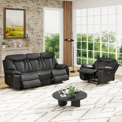 Saneela Breathable Leather Power Reclining Living Room