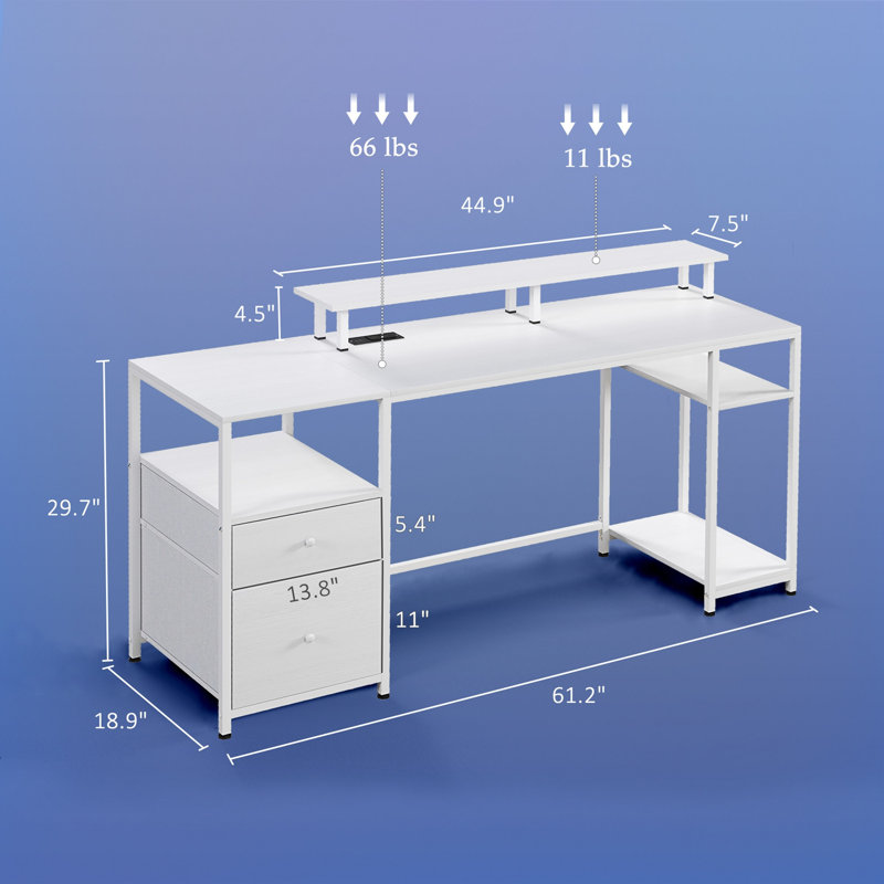 Bureau d'ordinateur 61 "avec lumières DEL, Blanc