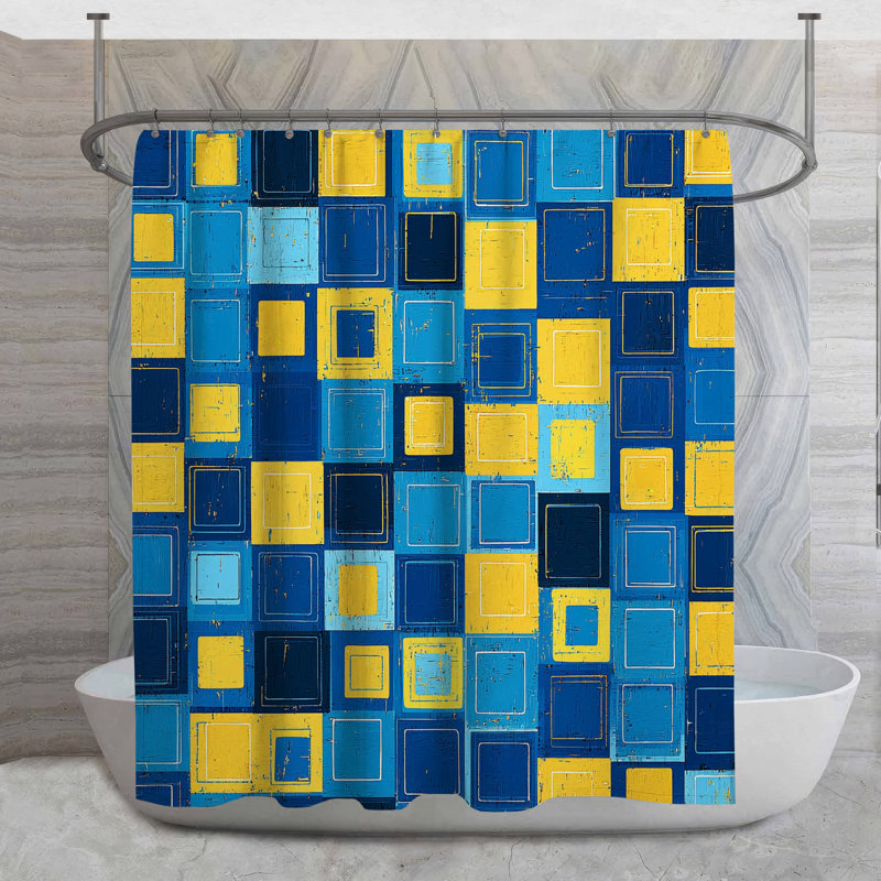 Rideau de douche à motif géométrique - Décoration de salle de bain abstraite contemporaine, H 93 po x l 70 po