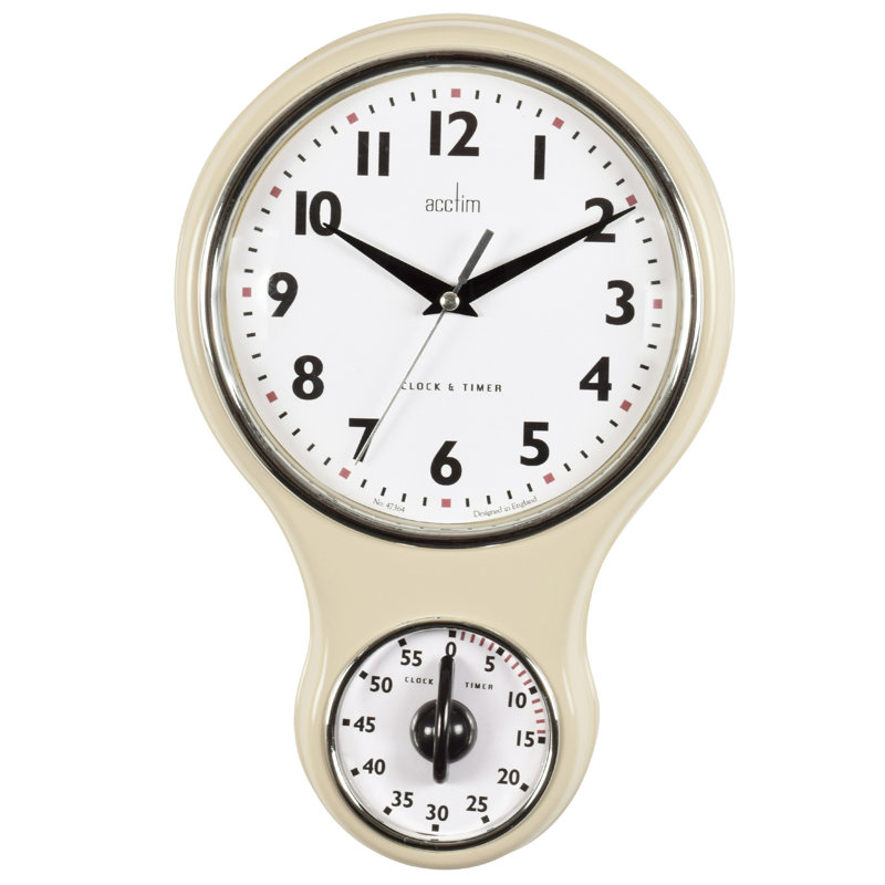 Kitchen Time Retro Wall Clock with Timer Cream