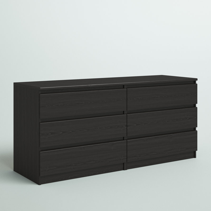 Jada 6 Drawer 60.5" W Double Dresser, Black Wood Grain