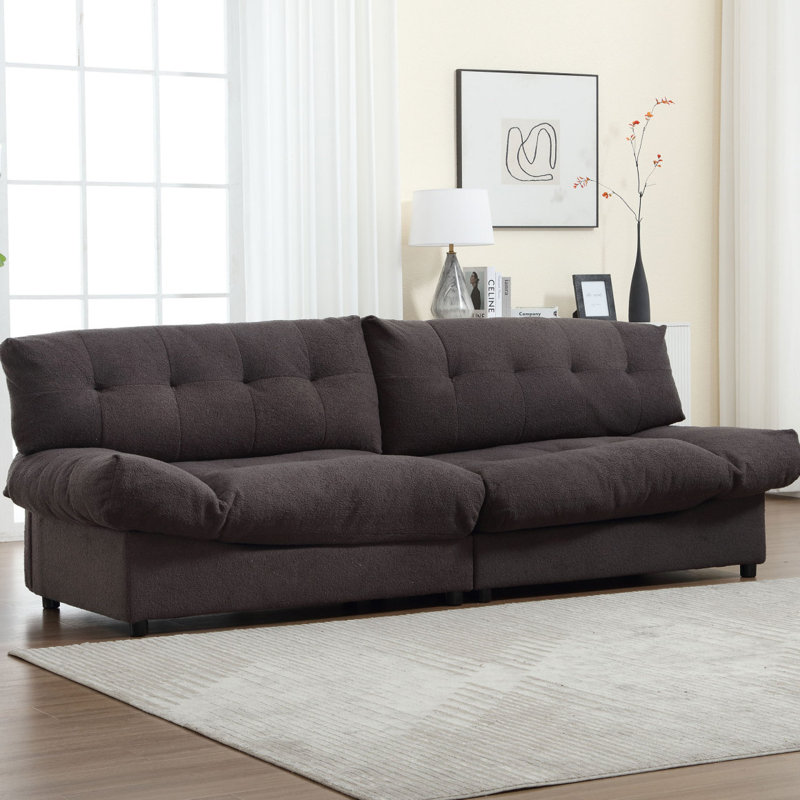 Canapé Cloud, tissu de velours en peluche avec capitonnage à boutons, Gris foncé