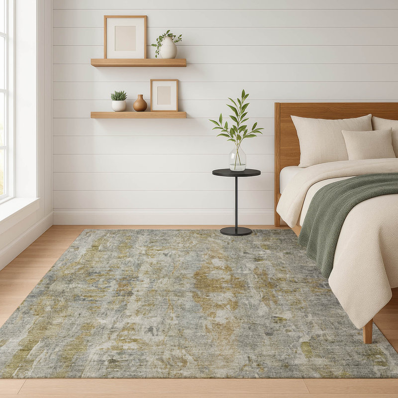 Premium Machine Washable Mayfield AMF2310 Abstract Rug, 3' x 5', Pewter