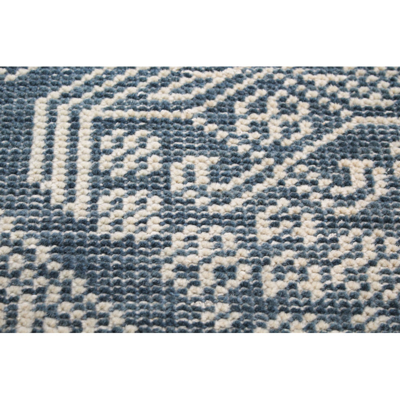 Azure Blue Hand-Knotted Wool Rectangular Rug 3'6" x 5'6"