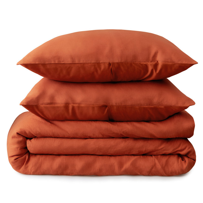 Ensemble de housse de couette en lin et coton Kandice, Housse de couette très grand + 2 taies décoratives, Rouille