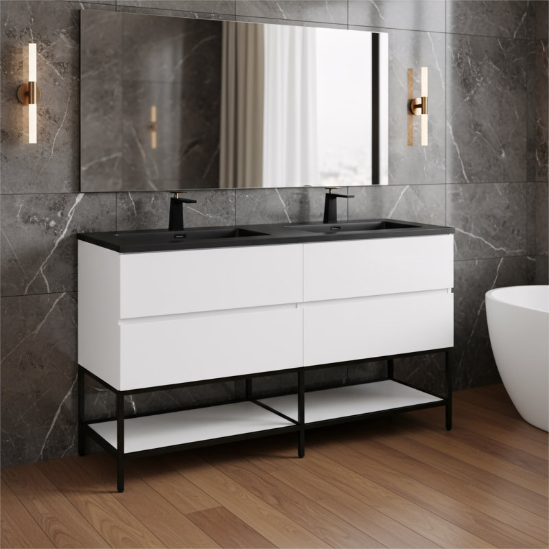 Ensemble de meuble-lavabo mural 60 po Damron, Noir