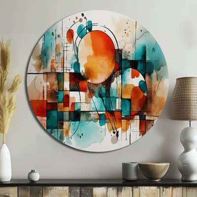 Orange géométrique - Art abstrait rond en métal