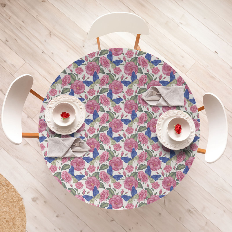 Ebern Designs Garden Art Fitted Round TableclotTablecloth Multicolor 74328, 51.97" Round