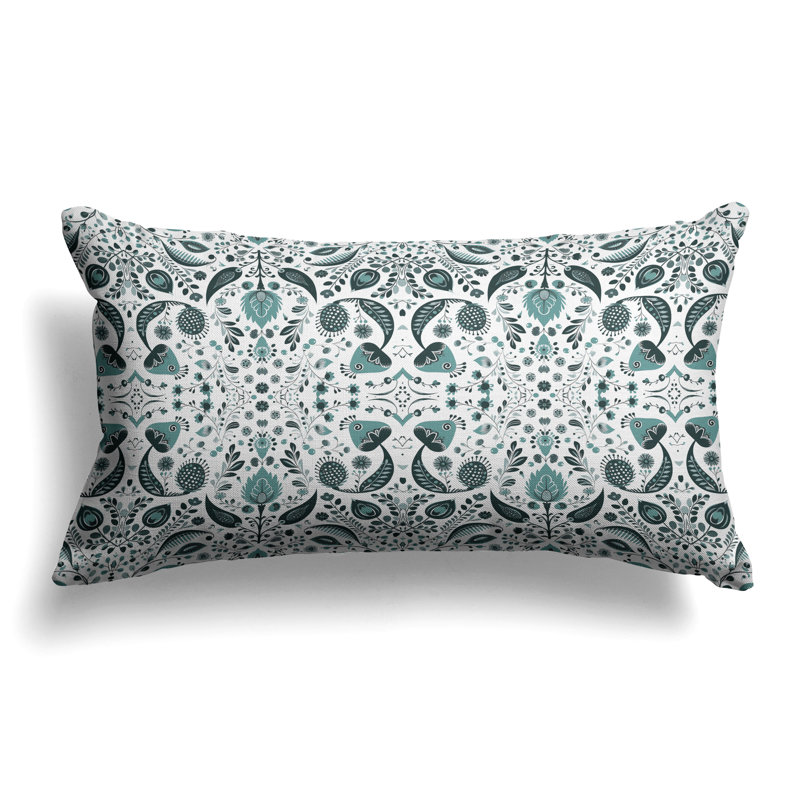 Flowering Meadows  Rectangular Throw Pillow, White/Green