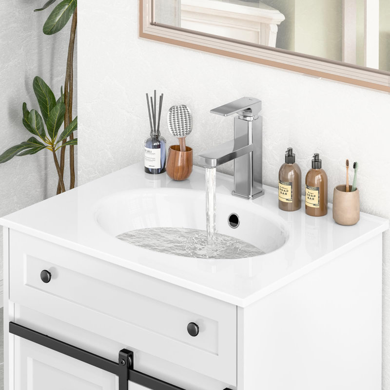 Bathroom Vanity With Sink Faucet Combo, White, 29"
