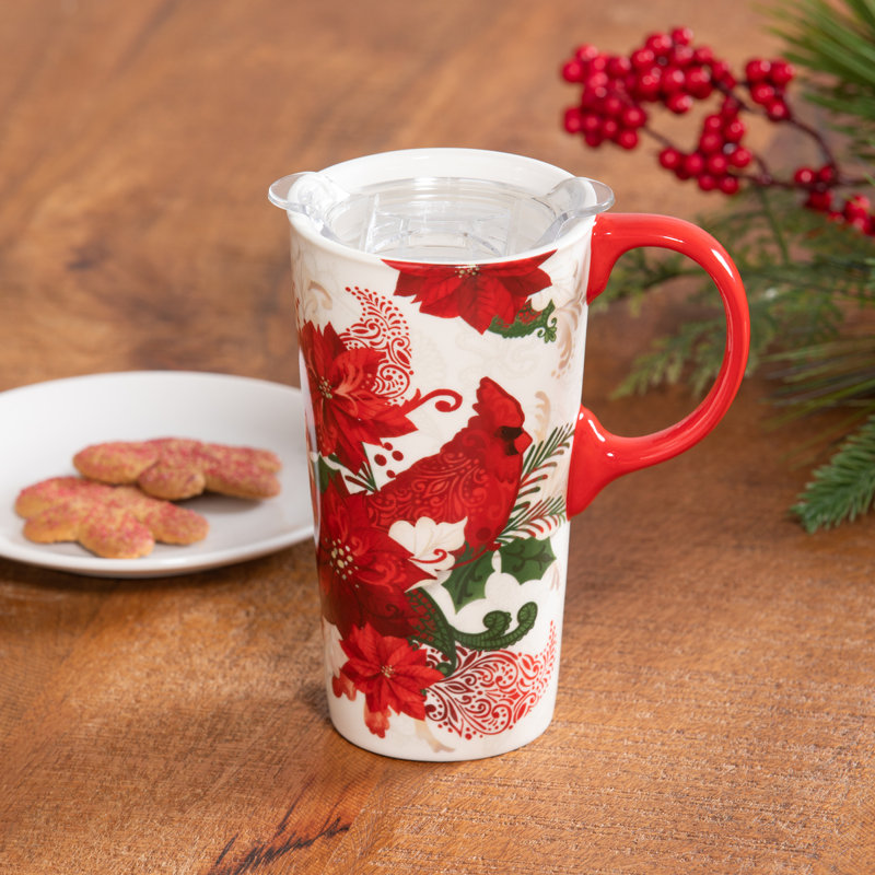 Tasse de voyage en céramique, 17 oz , Avec boîte, cardinal