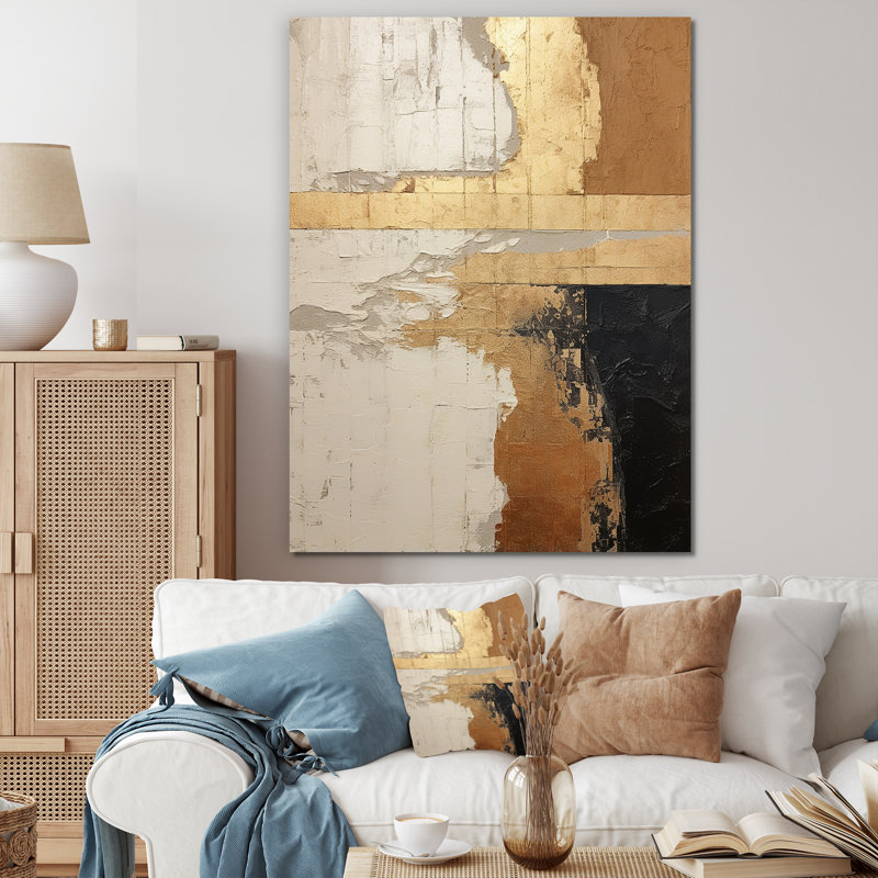 Abstrait abstrait "Beige Gold Road Collage IV", art mural abstrait sur toile, H 32 po x l 24 po x P 1 po, Toile tendue