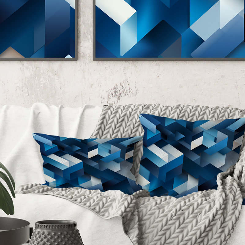 Minimaliste blanc et bleu Polygons Geometric II - coussin géométrique en polyester