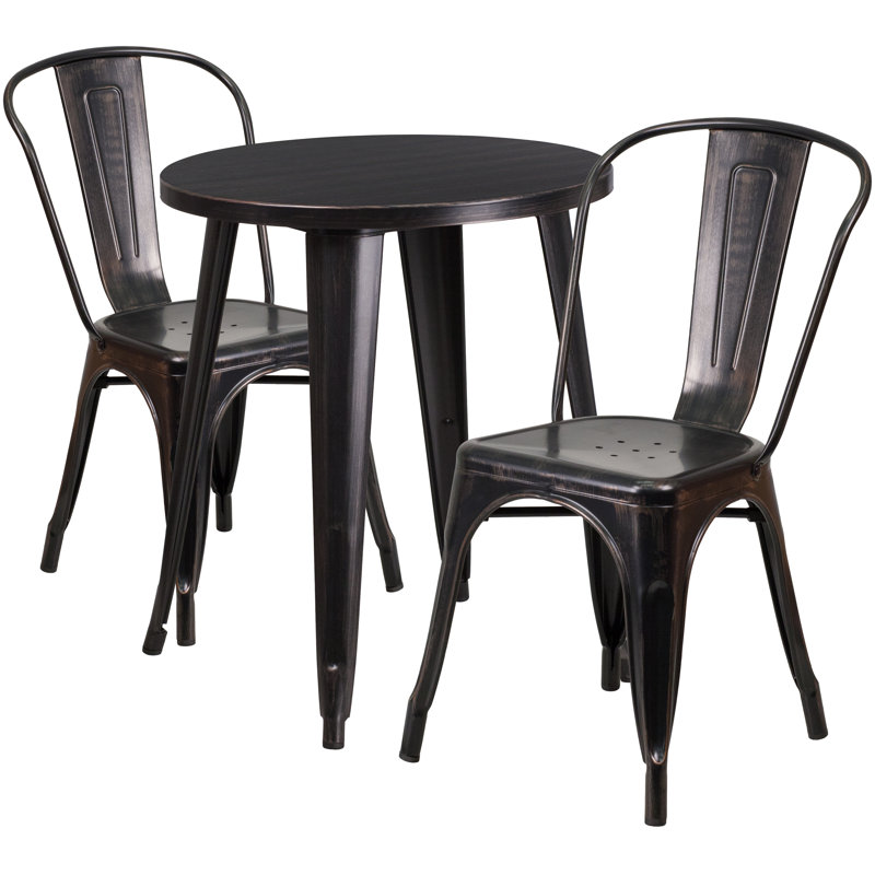 Brinson Round Steel Bistro Set, Black/Antique Gold, 24"