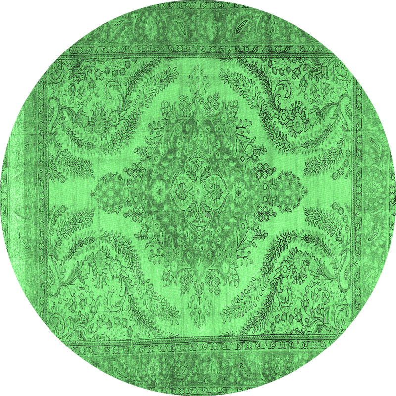 Tapis oriental en laine / polyester tissé à la machine en vert / gris, Rond 4 pi