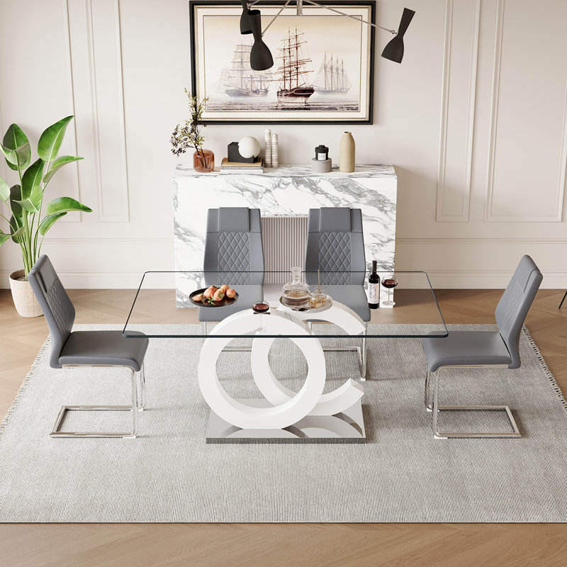 Ensemble de table de salle à manger 5 pièces, Argenté / Gris