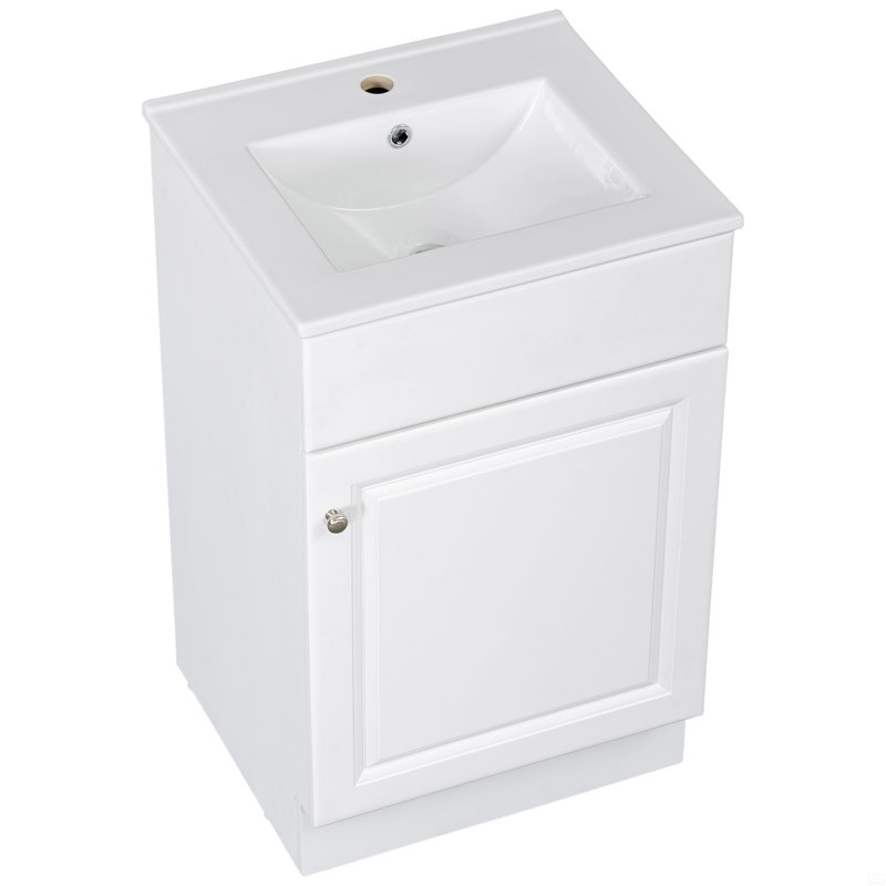 Meuble-lavabo avec lavabo, meuble-lavabo avec tablette de porte et tablette réglable Damore, Blanc, Argent argent