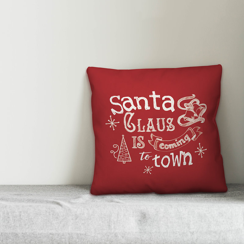  Housse de coussin Santa Claus Is Coming to Town, 16 po x 1 po, Polyester/ Bourre en polyester